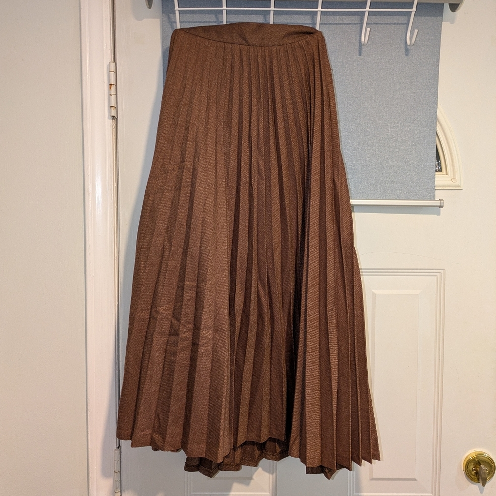 Zara Brown Pleated Midi Skirt